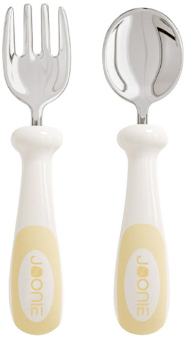 주니 유아용 자기주도 316스텐 스푼 + 포크 세트, 옐로우, 1세트