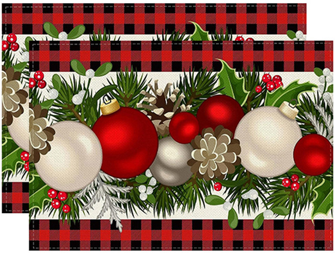 소니오 메리 크리스마스 테이블매트, TYPE 04 방울, 2개, 30 x 45 cm