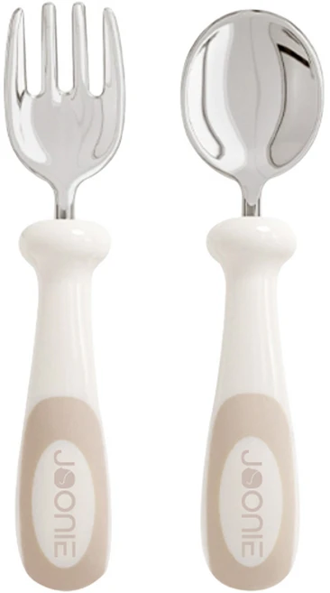 주니 유아용 자기주도 316스텐 스푼 + 포크 세트, 베이지, 1세트 - 쿠팡