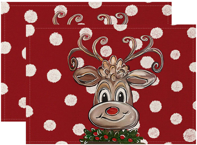 소니오 사각 크리스마스 테이블매트, TYPE 04 땡땡이 루돌프, 2개, 30 x 45 cm