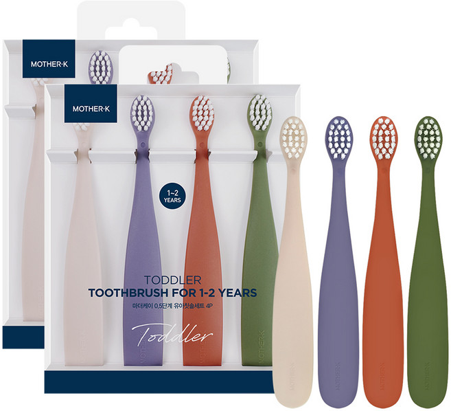 마더케이 0.5단계 유아칫솔 세트, 크림베이지 + 밀키퍼플 + 올리브 + 모던오렌지, 4개입, 2세트
