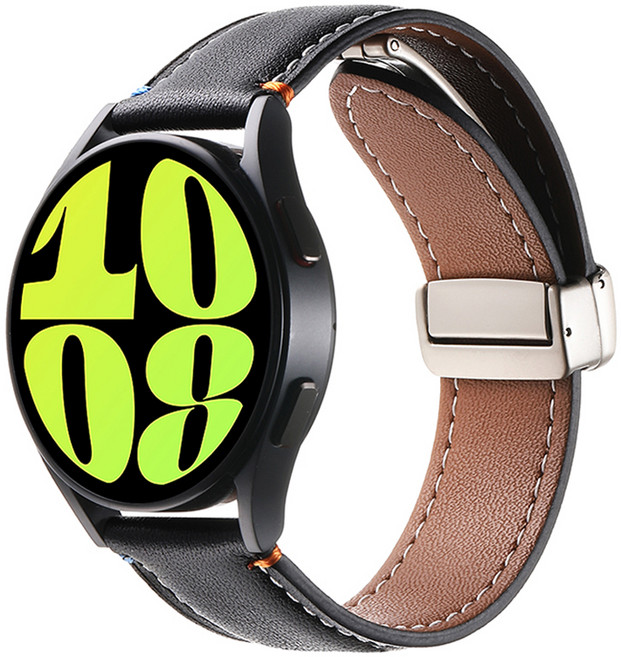 하마테 갤럭시워치 호환 스티치포인트 마그네틱버클 가죽스트랩 22mm, 블랙, 1개