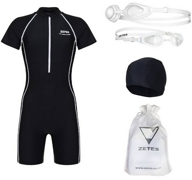 제테스 여아용 올인원수영복 2461 + 수경 + 수모 + 파우치 생존수영 세트