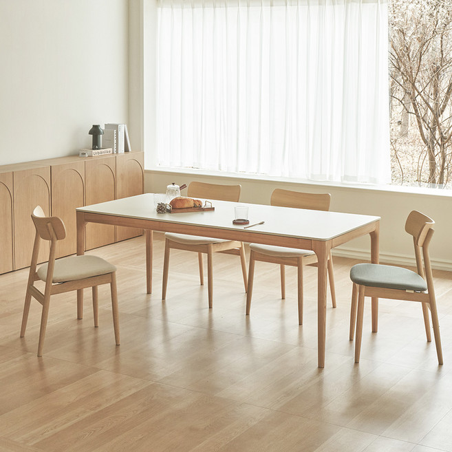 슬로우알레 무어 세라믹 식탁 방문설치, 크림화이트 + 애쉬, 6인용