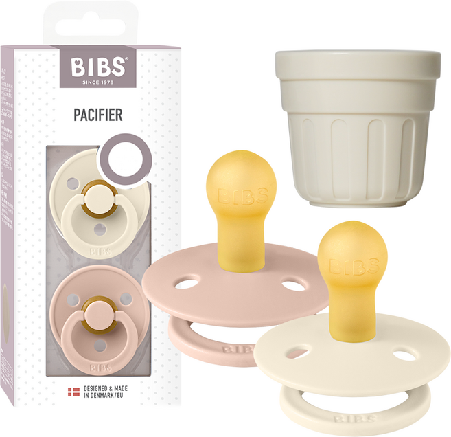 BIBS 컬러 고무 쪽쪽이 2종 + 전용캡 세트, 1단계(신생아 이상), 아이보리, 블러쉬, 1세트