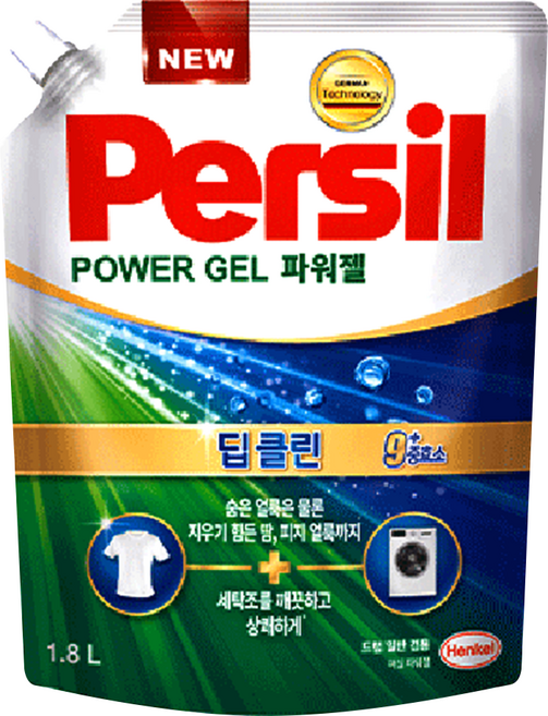 Persil 寶瀅 韓國原裝進口 Power Gel Plus 9重酵素強效淨垢洗衣凝露補充包, 1包, 1.8L
