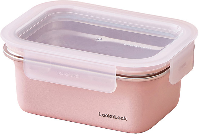 LocknLock 樂扣樂扣 粉彩不鏽鋼保鮮盒 粉色 500ml, 1個, 盒身 + 上蓋