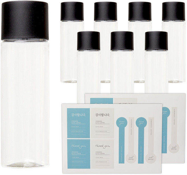 BEANPLUS 冰滴咖啡雙層蓋圓形PET瓶 400ml x 8入 + 專用貼紙 2入組, 1套