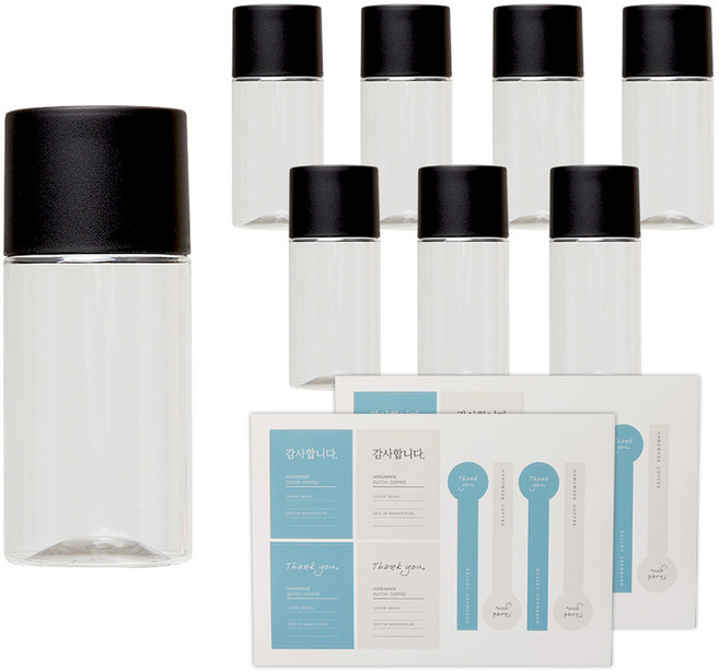 BEANPLUS 冰滴咖啡雙層蓋圓形PET瓶 250ml x 8入 + 專用貼紙 2入組, 1套