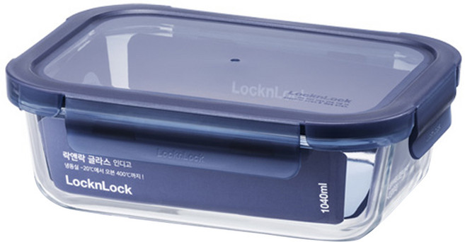 LocknLock 樂扣樂扣 Glass Indigo 耐熱玻璃長方形保鮮盒 海軍藍 1040ml, 2個, 盒身 + 上蓋