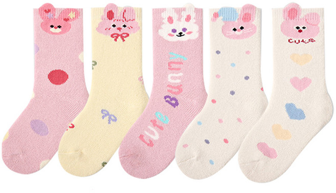 아이뿜 여아용 큐티 바니 방한 양말 5종세트 H104