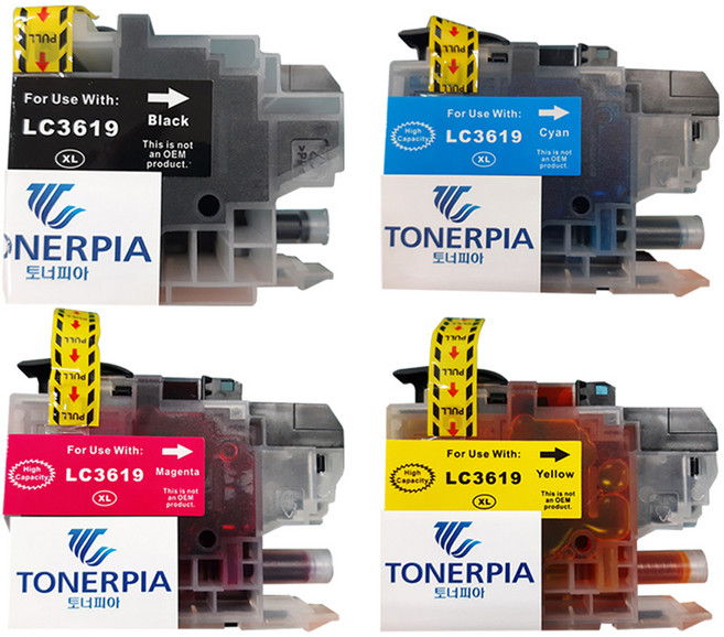 토너피아 브라더 호환잉크 4종 세트 LC-3619XL, Black, Cyan, Magenta, Yellow, 1세트