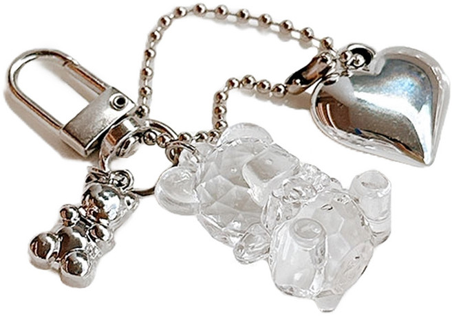 곰돌이 하트 키링, 실버, 1개