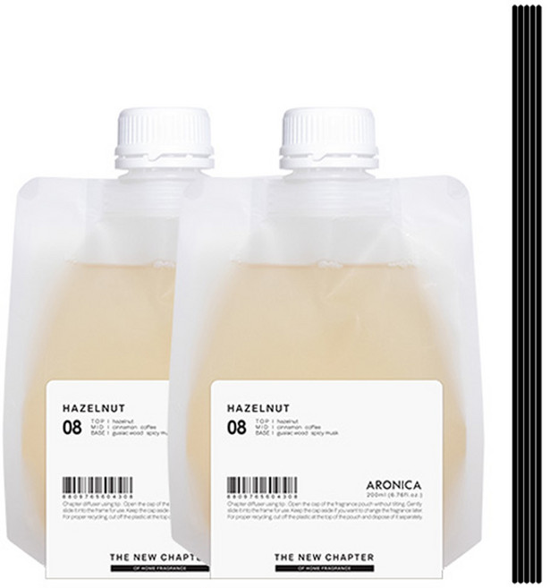 아로니카 챕터 디퓨저 리필 200ml x 2p + 섬유스틱 블랙 5p 세트, 헤이즐넛, 1세트