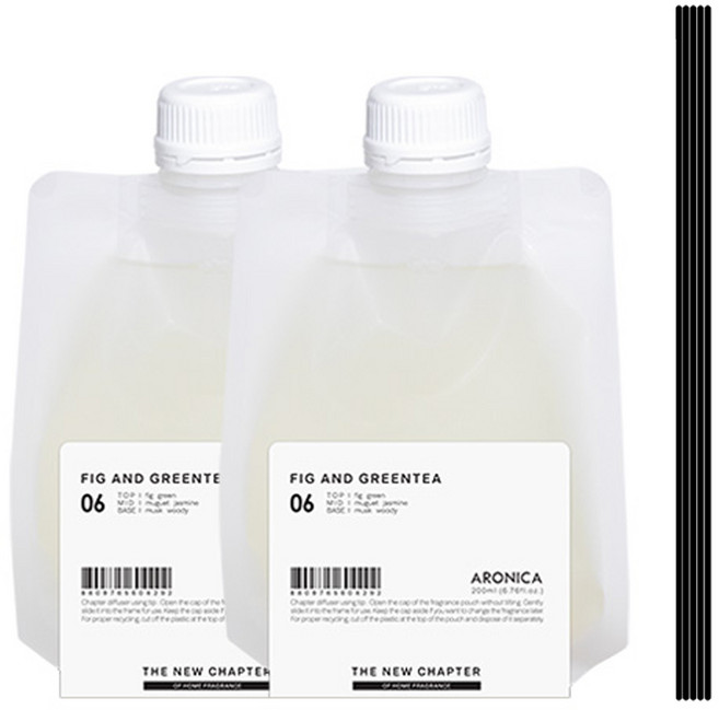 아로니카 챕터 디퓨저 리필 200ml x 2p + 섬유스틱 블랙 5p 세트, 피그앤그린티, 1세트