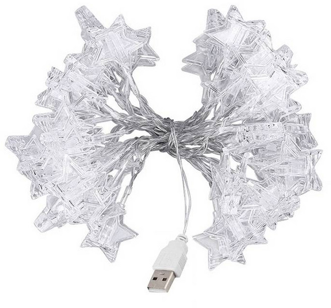 Time Leisure LED聖誕/派對婚禮佈置燈飾/夾燈USB暖光 3m 星星, 1個, 白色