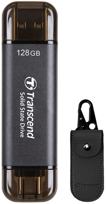 트랜센드 초소형 외장SSD ESD310 + 전용 파우치 세트, 128GB, 블랙