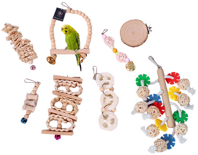 딩동펫 앵무새 놀이터 장난감 8종 세트, 혼합색상, 1세트
