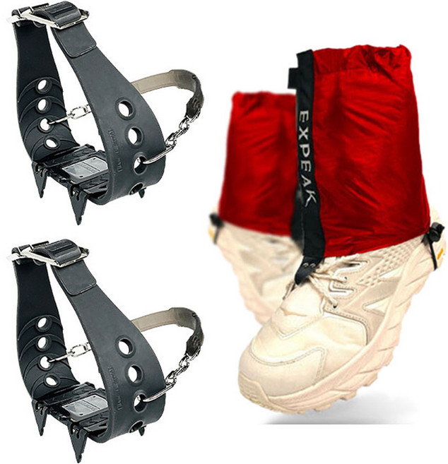 엑스피크 숏스패츠 + 이지투체인젠 4P밴드 아이젠 좌우세트, 레드(숏스패츠)