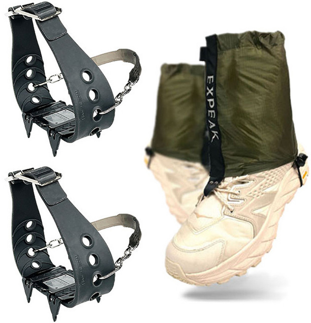 엑스피크 숏스패츠 + 이지투체인젠 4P밴드 아이젠 좌우세트, 올리브(숏스패츠)