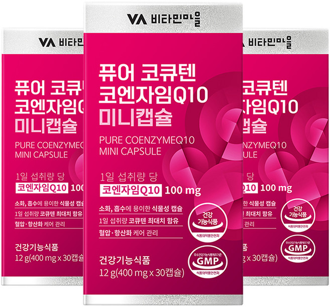 비타민마을 퓨어 코큐텐 코엔자임Q10 미니캡슐, 30정, 3개