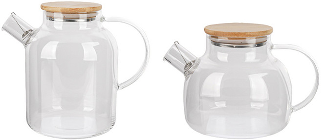 인블룸 우드뚜껑 유리 티포트 주전자 1000ml + 1600ml 세트, 투명, 1세트