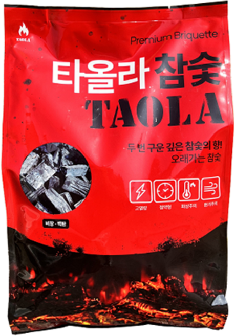 타올라 캠핑용 바베큐 봉지 백탄 참숯, 2kg, 1개