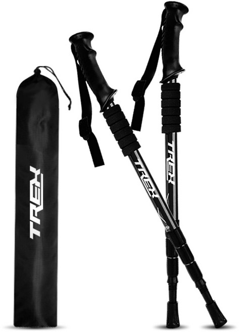 T렉스 하이레벨 4단 등산스틱 일자형, 블랙, 2개