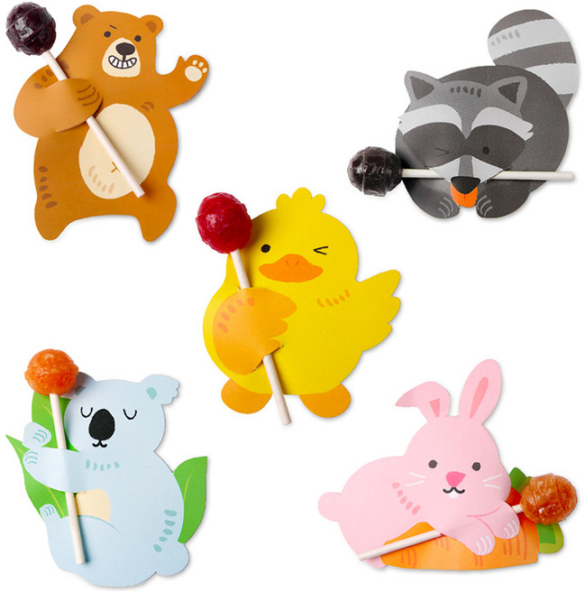 인디케이 애니멀 친구들 막대사탕 페이퍼 5종 10p 세트, 혼합색상, 1세트