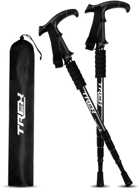 T렉스 하이레벨 등산스틱 T자형 2p, 블랙, 1개