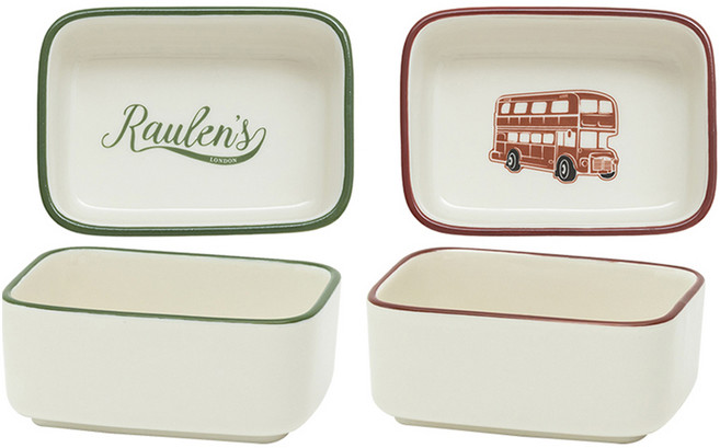 메종오브제 로렌스 런던 직사각 미니볼 찬기 2종 2p 세트, 그린 + 레드, 1세트