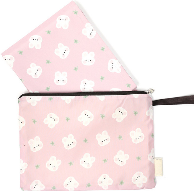 세맘스 양면방수 피크닉매트 + 파우치 세트, 토끼랑