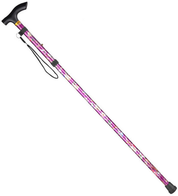 마샤투 꽃무늬 초경량 접이식 5단 미끄럼방지 보행 지팡이, 퍼플, 1개