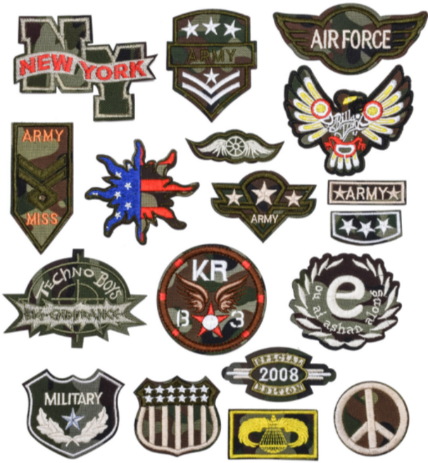 Simple Line 簡易刺繡熱熔布貼 徽章 軍事風 18件組, 1套, 黑色 + 綠色 + 灰色