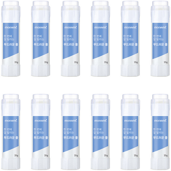 모나미 한 번에 잘 발리는 부드러운 풀, 35g, 12개