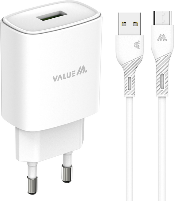 밸류엠 USB-A 고속 충전기 + C타입 15W 케이블, 화이트, 1세트