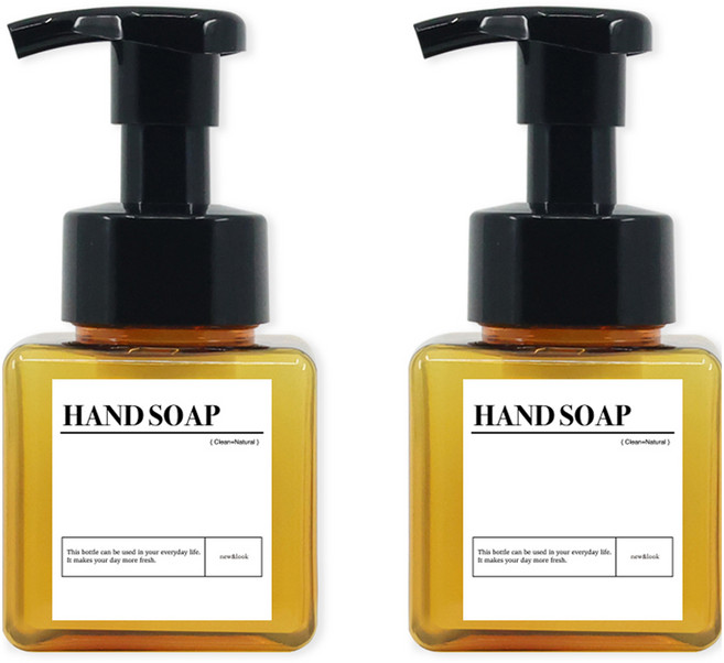 뉴앤룩 사각 거품용기 핸드워시 리필공병 250ml x 2p + 핸드솝 A라벨스티커 x 2p, 1세트, 카멜브라운