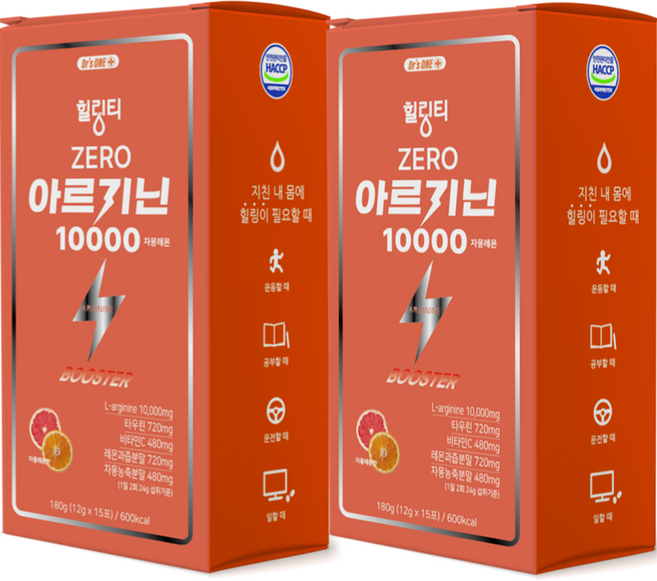 닥터스원 힐링티 아르기닌 10000 부스터 자몽레몬맛 ZERO, 180g, 2개