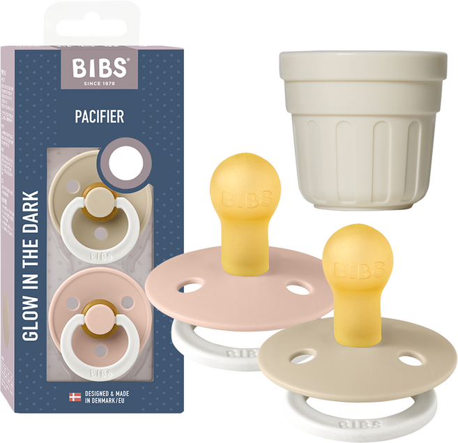 빕스 유아용 컬러 고무 쪽쪽이 2종 + 전용캡 세트, 1단계, 바닐라 야광, 블러쉬 야광, 1세트