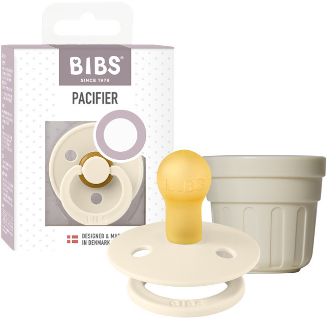 BIBS 유아용 컬러 고무 쪽쪽이 + 전용캡 세트, 1단계, 07아이보리, 1세트