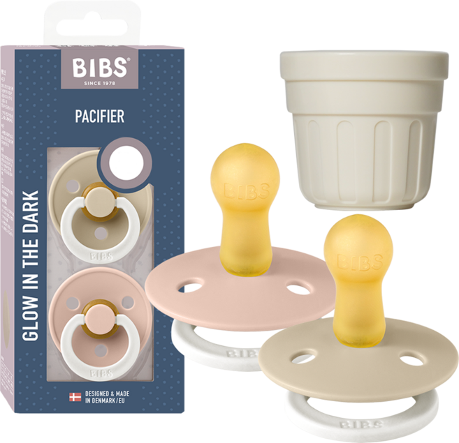 빕스 유아용 컬러 노리개 쪽쪽이 2종 + 전용캡 세트, 2단계, 바닐라 야광, 블러쉬 야광, 1세트
