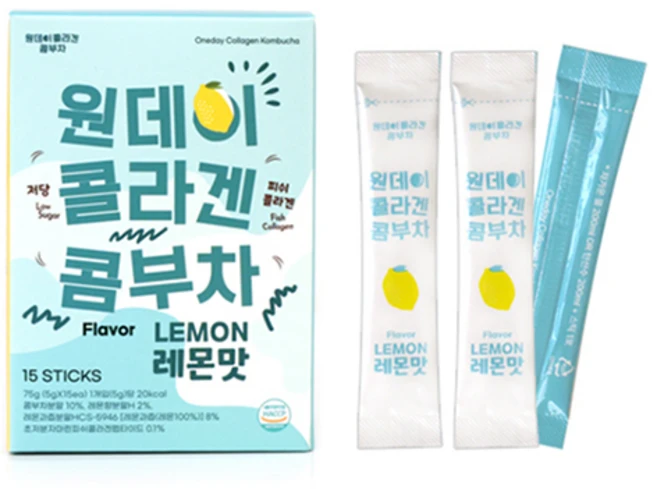 웰니스 원데이 콜라겐 콤부차 레몬, 5g, 1개, 15개입 - 쿠팡
