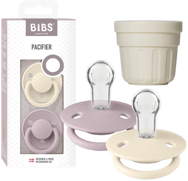 BIBS 디럭스 실리콘 쪽쪽이 2p + 전용캡 세트, ONE SIZE(36개월 미만), 8 아이보리 & 더스키라일락, 1세트