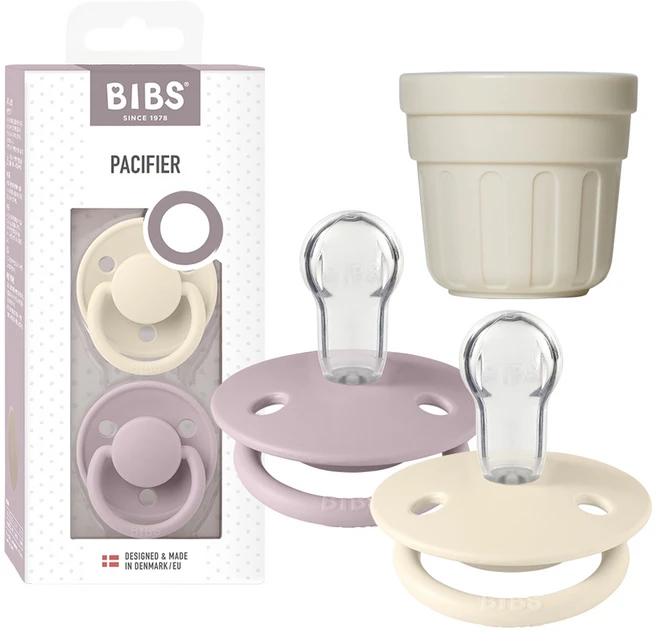BIBS 디럭스 실리콘 쪽쪽이 2p + 전용캡 세트, ONE SIZE(36개월 미만), 8 아이보리 & 더스키라일락, 1세트 - 쿠팡