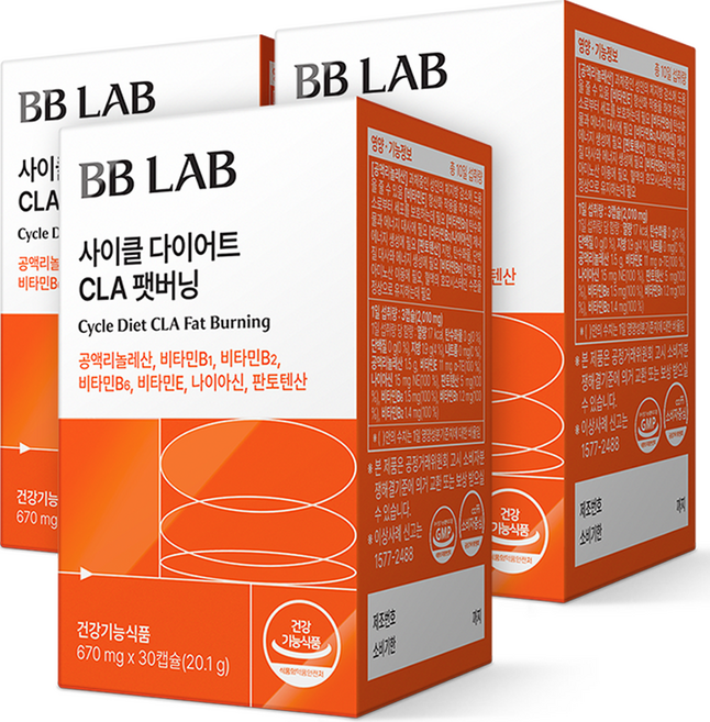 비비랩 뉴트리원 사이클 다이어트 CLA 팻버닝 20.1g, 30정, 3개