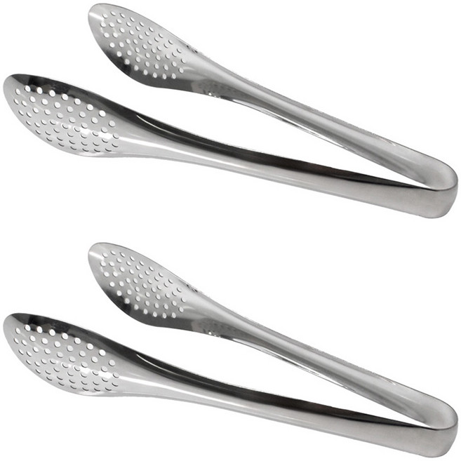 키친유 스텐 304 타공 샐러드 서빙 집게 230mm, 실버, 2개