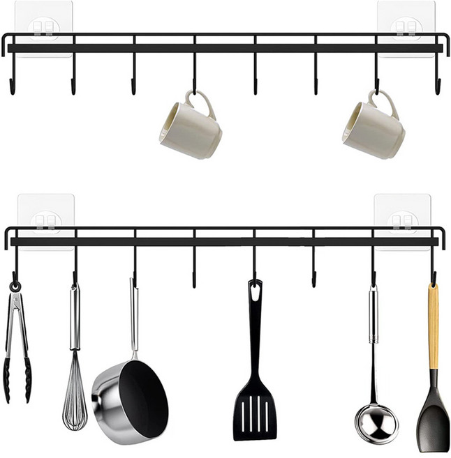 메오 무타공 부착식 8구 조리도구걸이, 블랙, 2개