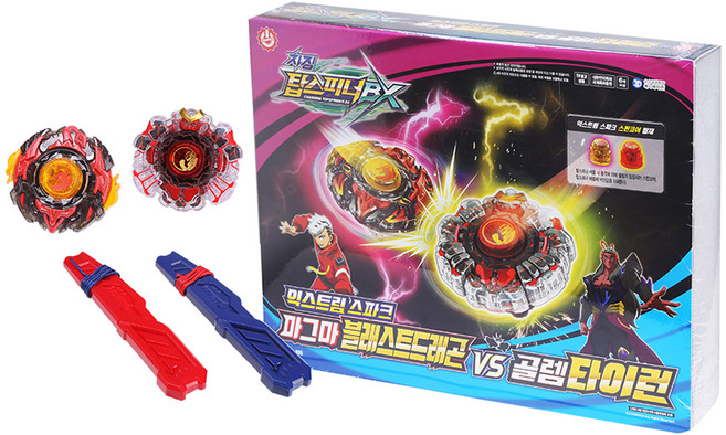차징탑스피너 BX 익스트림 스파크 마그마 블래스트 드래곤 VS 골렘 타이런 배틀팽이, 혼합색상, 1개