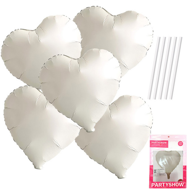 파티쇼 하트 은박 풍선 45cm 5p + 빨대 5p 세트, 크림(풍선), 1세트
