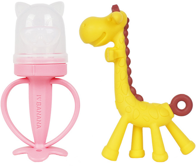 앙쥬 기린 치발기 + 고양이 과즙망 + 케이스 + 리필망 2p 세트, 핑크(과즙망)